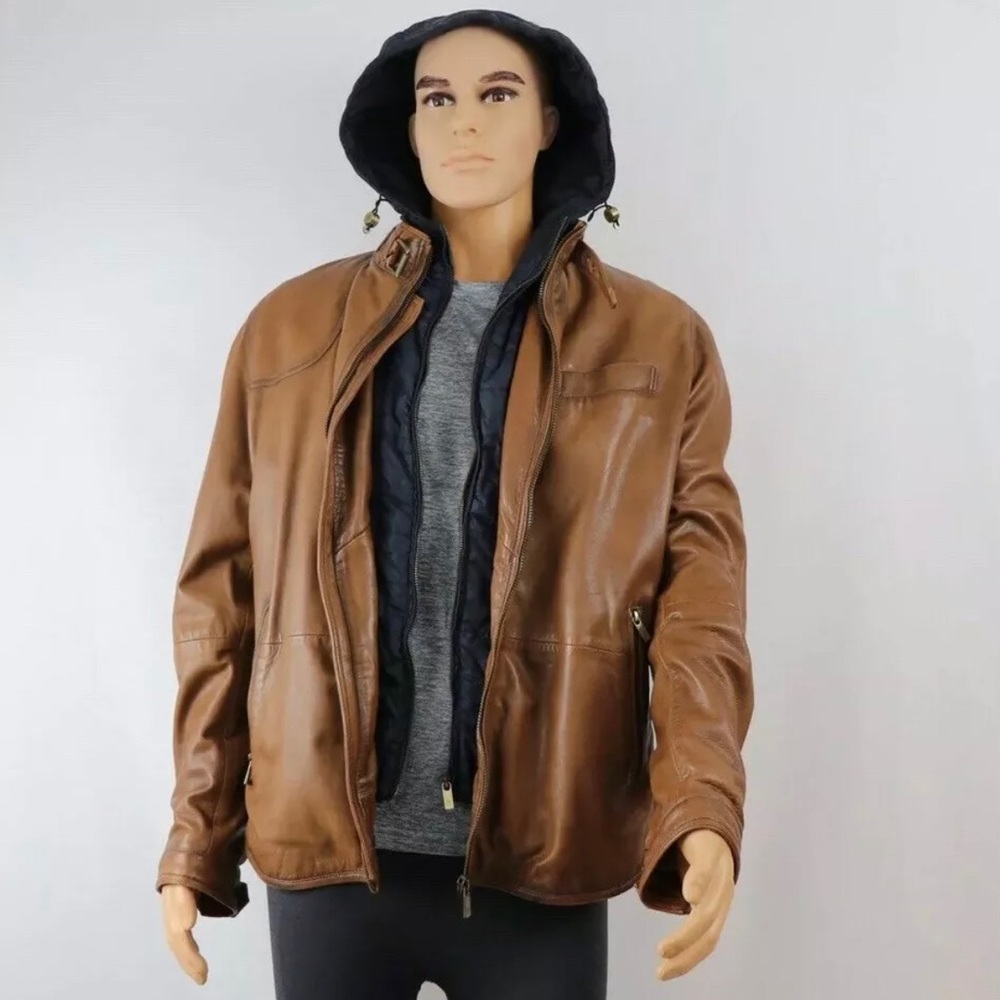 MASSIMO DUTTI MEN'S LEATHER JACKET XL BROWN - Picture 8 of 8